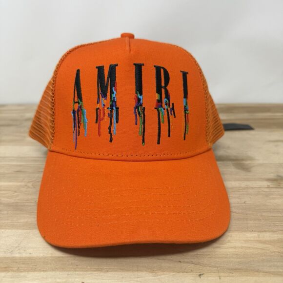 Amiri Paint Drip Logo Orange Trucker Hat - Picture 1 of 14